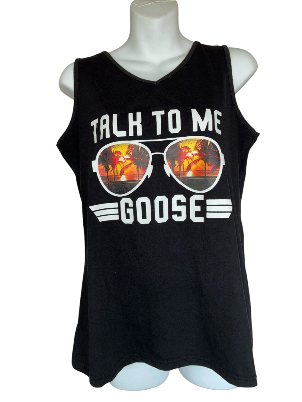 "Talk to me, Goose"  Tee Women's L Black Graphic Tank, Sunglasses, Top Gun. EUC